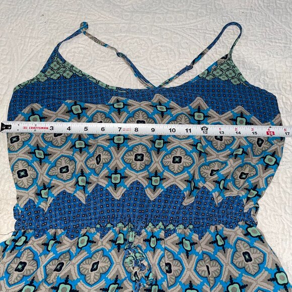 Banana Republic Blue Green Tan Patterned Spaghetti Strap Maxi Dress Size 6 - Picture 7 of 8